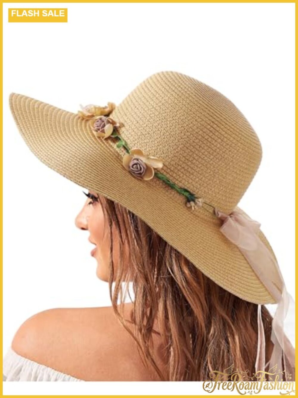 Wide Brim Straw Sun Hat UPF 50+ Foldable Beach Floppy Hat Women